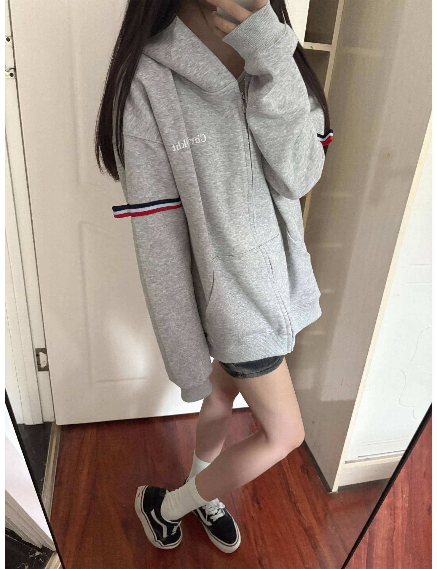 얇은 스타일 인사이드 펌프 백금 지퍼 이후 패키지 칼라 순수한 Mianhua 면 복합 후드티 여성 이미지 3