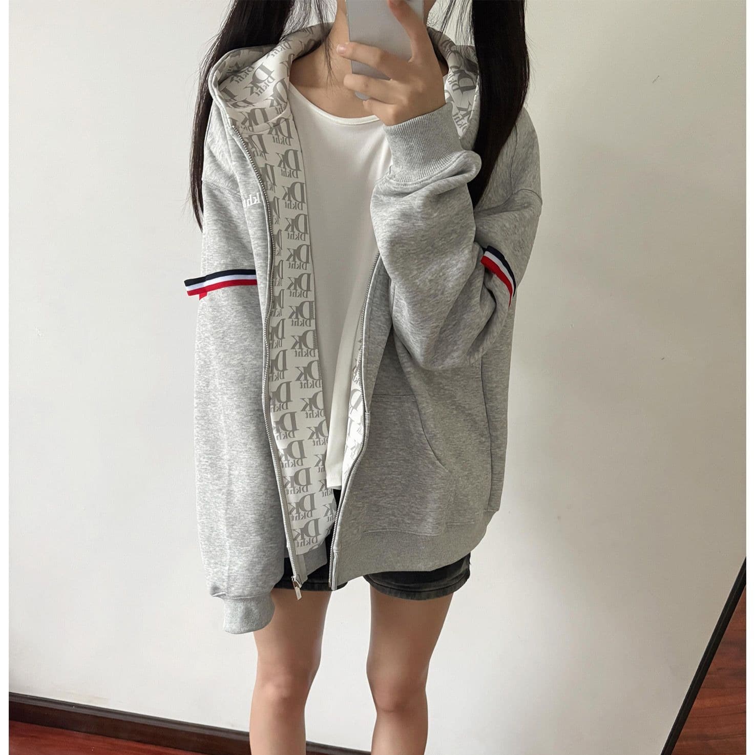 얇은 스타일 인사이드 펌프 백금 지퍼 이후 패키지 칼라 순수한 Mianhua 면 복합 후드티 여성