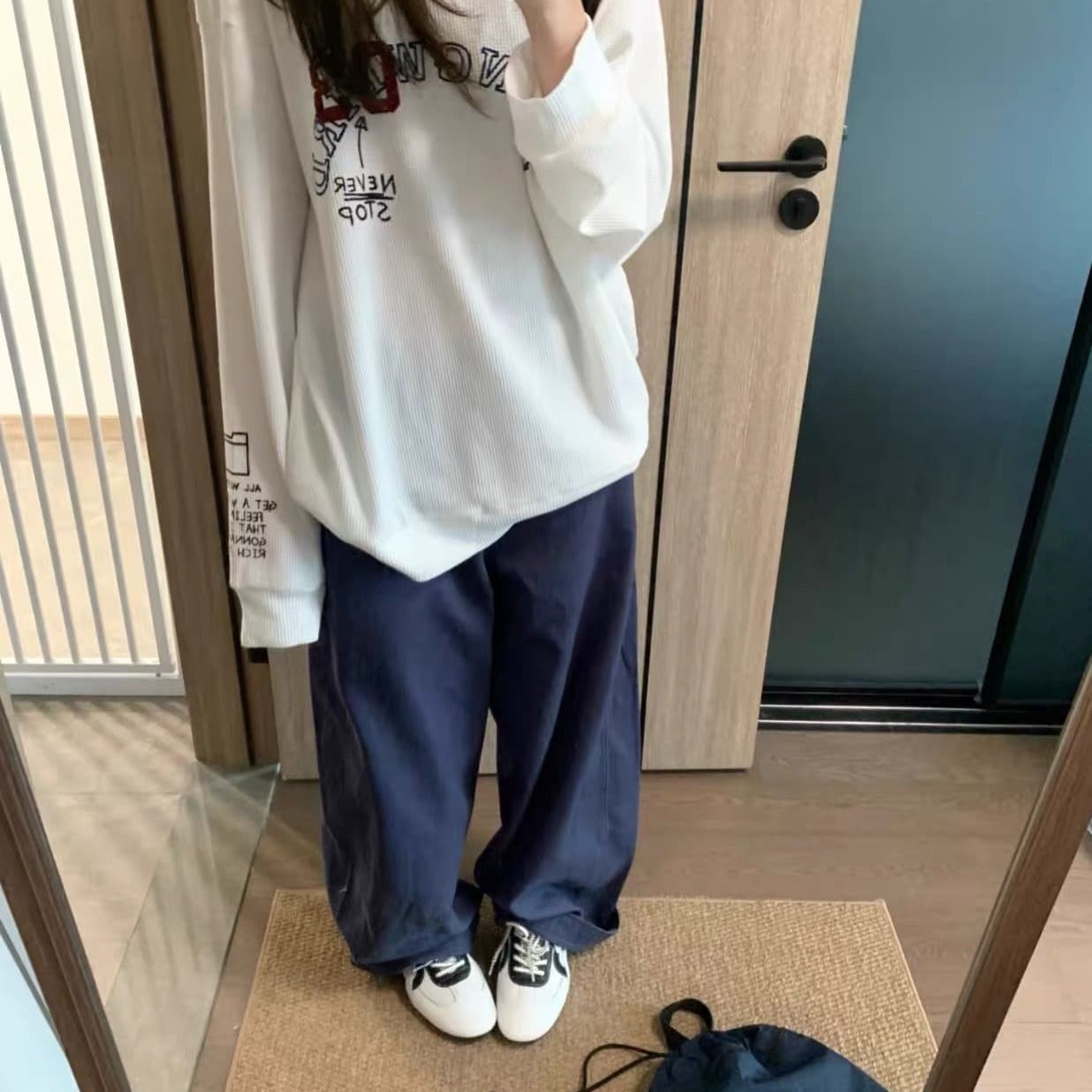 65 35 후아 남편 그리드 250그램 긴팔 티셔츠 여성 이미지 5