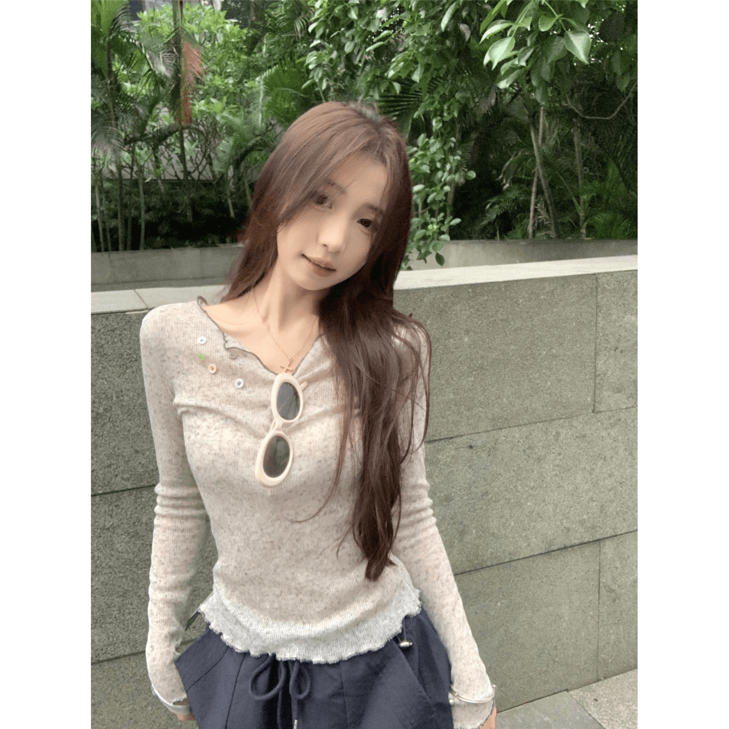 한국 눈꽃 얼어서 고움 귀 단색 도루 센스 니트 긴 소매 가을 한국 스타일 캐주얼 다용도 단색 여성 이미지 5