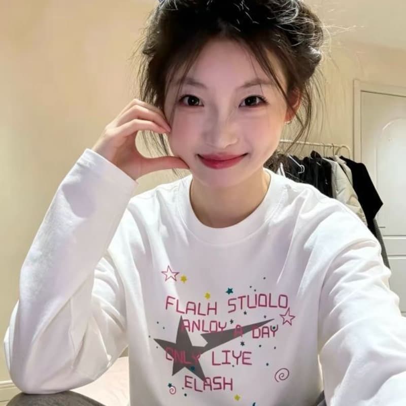 높은 품질 긴팔 티셔츠 21 순면 220 그램 면 이후 패키지 칼라 봄 가을 새로운 라운드 넥 프린트 맨위 이미지 2