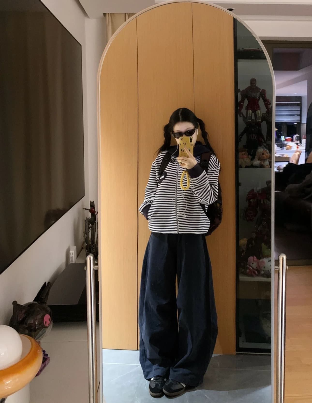 얇은 스타일 백금 지퍼 이후 패키지 칼라 6535 후아 남편 그리드 복합 후드티 여성 상세 이미지 5