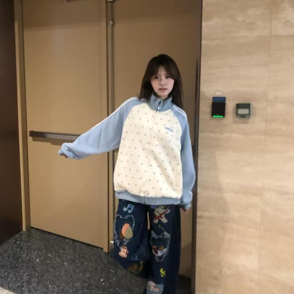 얇은 스타일 털이 있는 클립 칼라 것 자수 순수한 Mianhua 면 복합 지퍼 후드티 여성 이미지 4