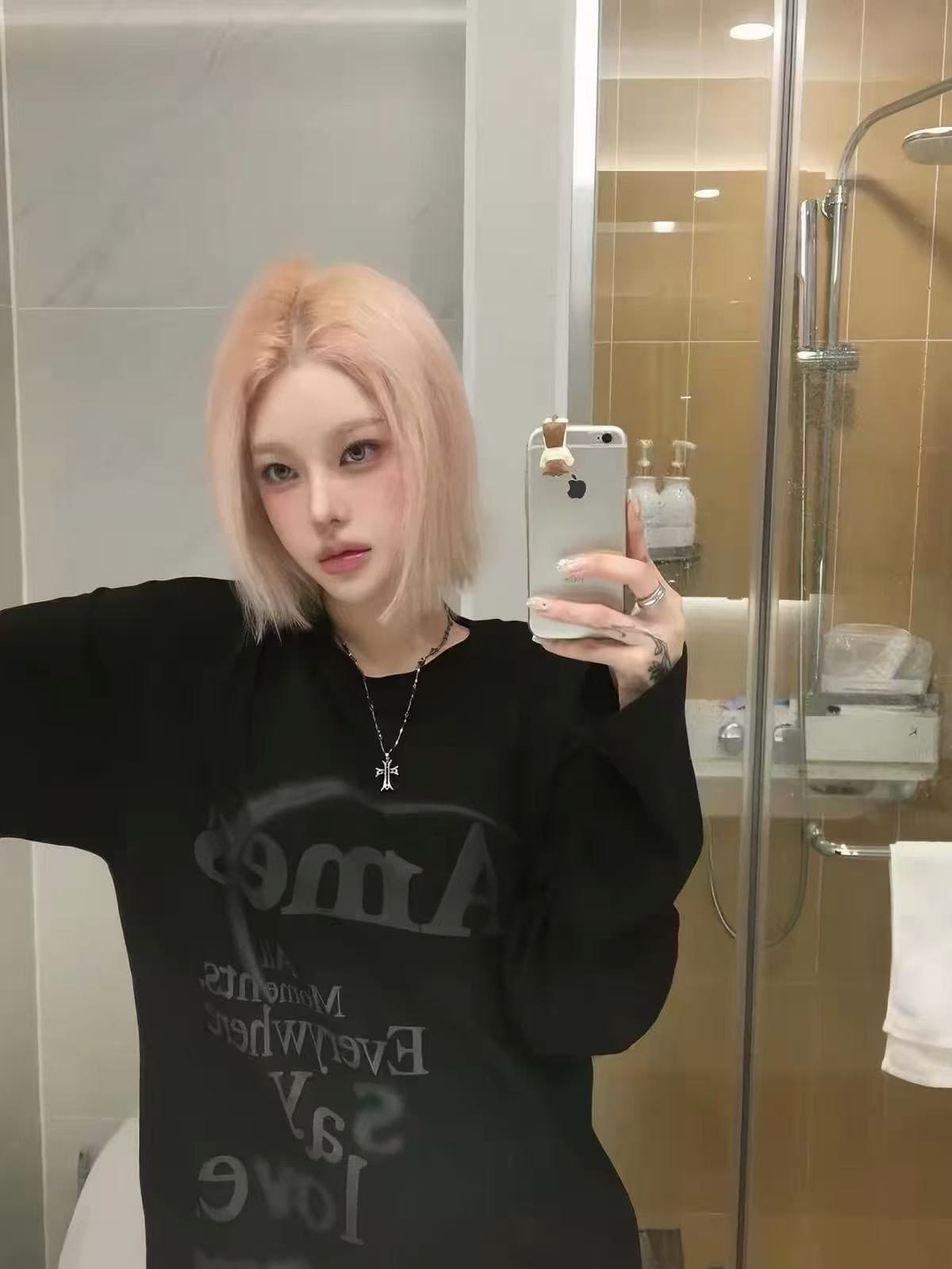 아메리칸 레트로 순면 프린트 루즈핏 만나는 긴팔 티셔츠 여성 상세 이미지 5