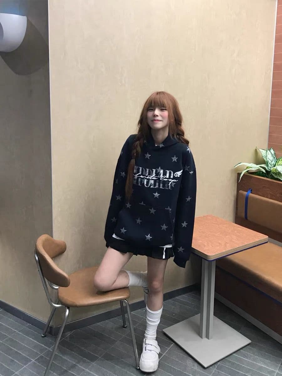 아메리칸 레트로 순수한 Mianhua 면 복합 자수 후드티 m-2xl 상세 이미지 3