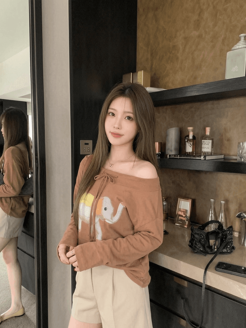 라이 경기 서울 작은 대중 오프숄더 프린트 스트랩 오프숄더 긴팔 티셔츠 여성 루즈핏 맨위 여성 조기 가을 기본 셔츠