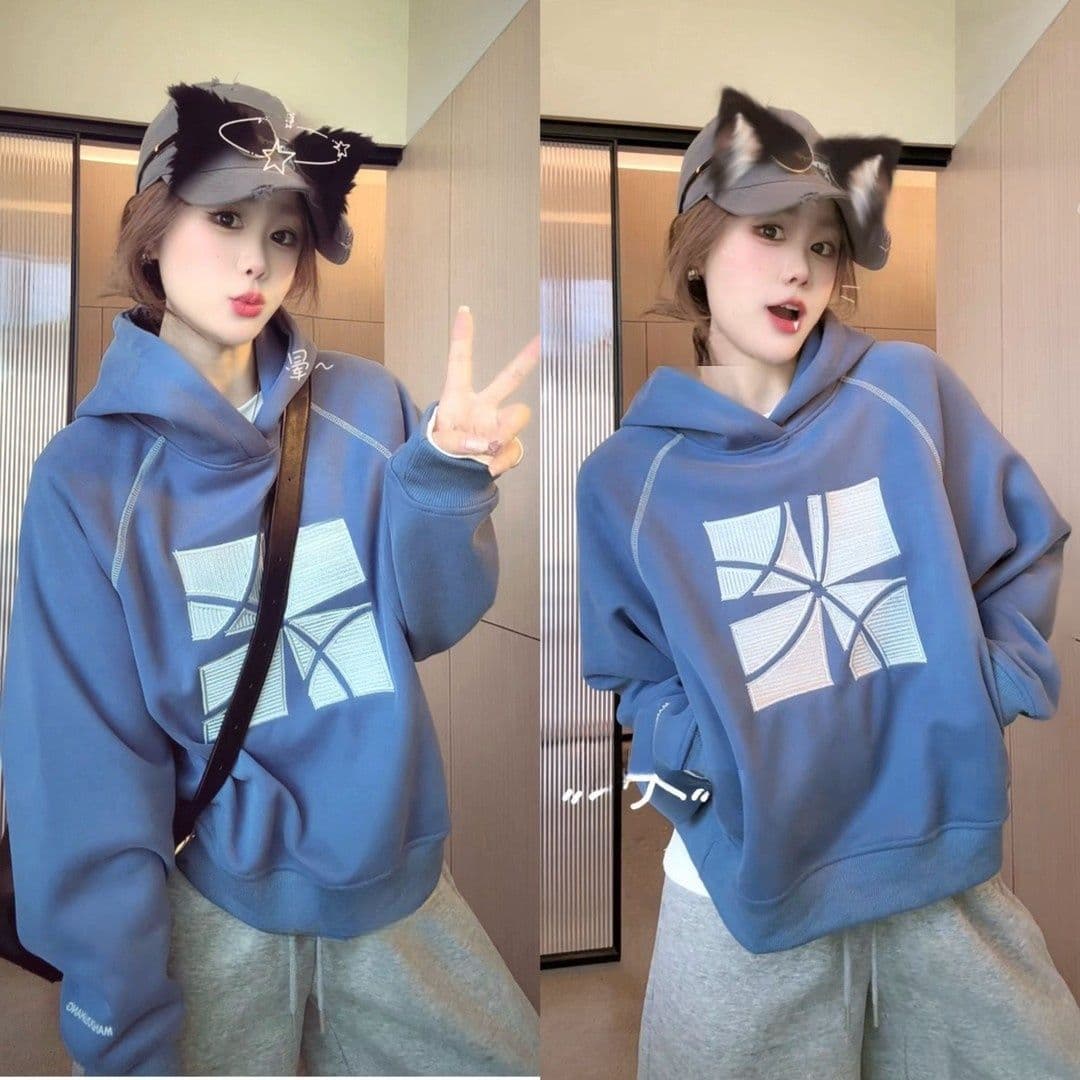 원본 솜씨 이후 패키지 칼라 명중 인터넷 자수 순수한 Mianhua 면 후드 티 스웨터 여성 이미지 4