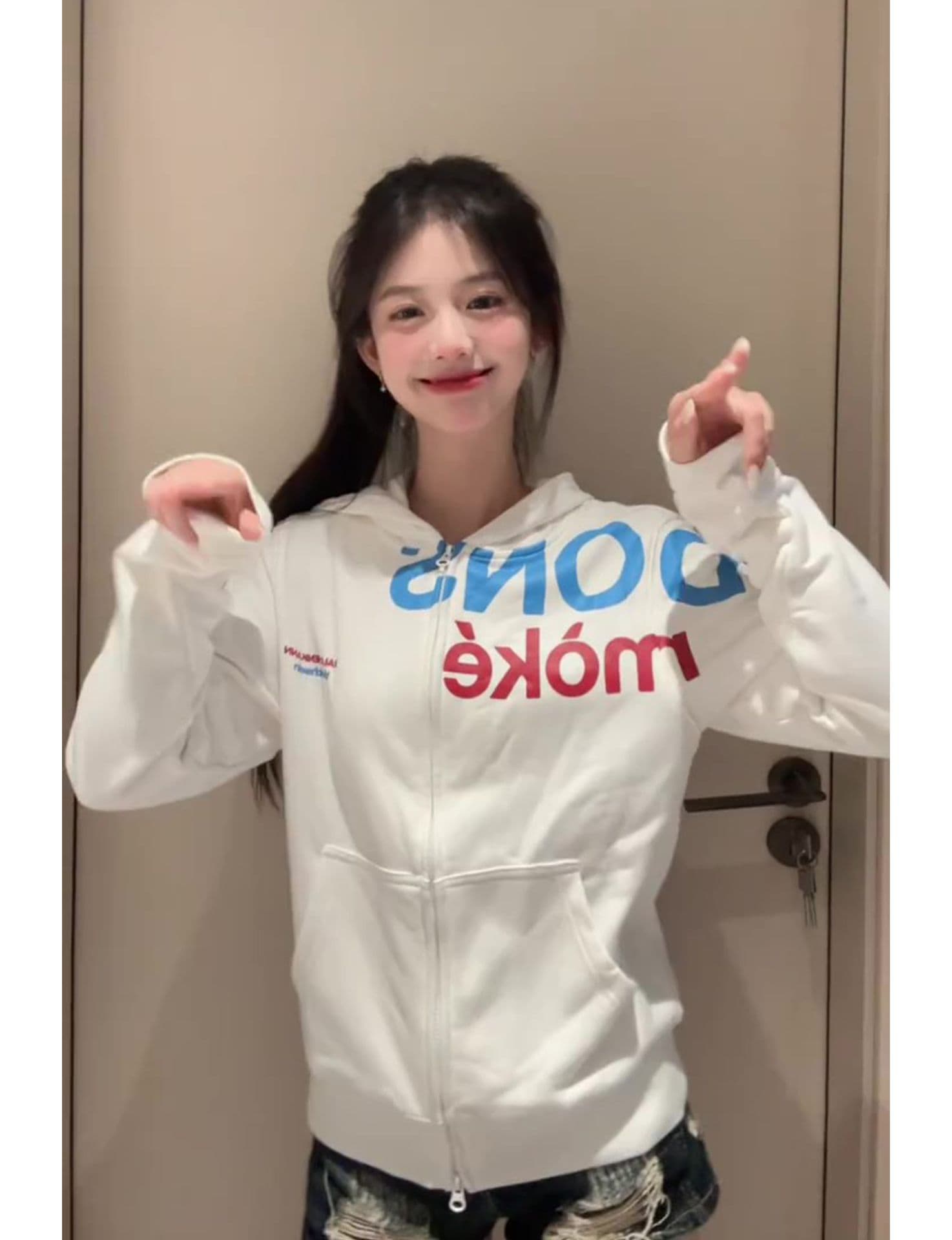 얇은 스타일 대위법 프린트 전체 조각 압력 라인 이후 패키지 칼라 순수한 Mianhua 면 복합 후드티 여성 상세 이미지 5