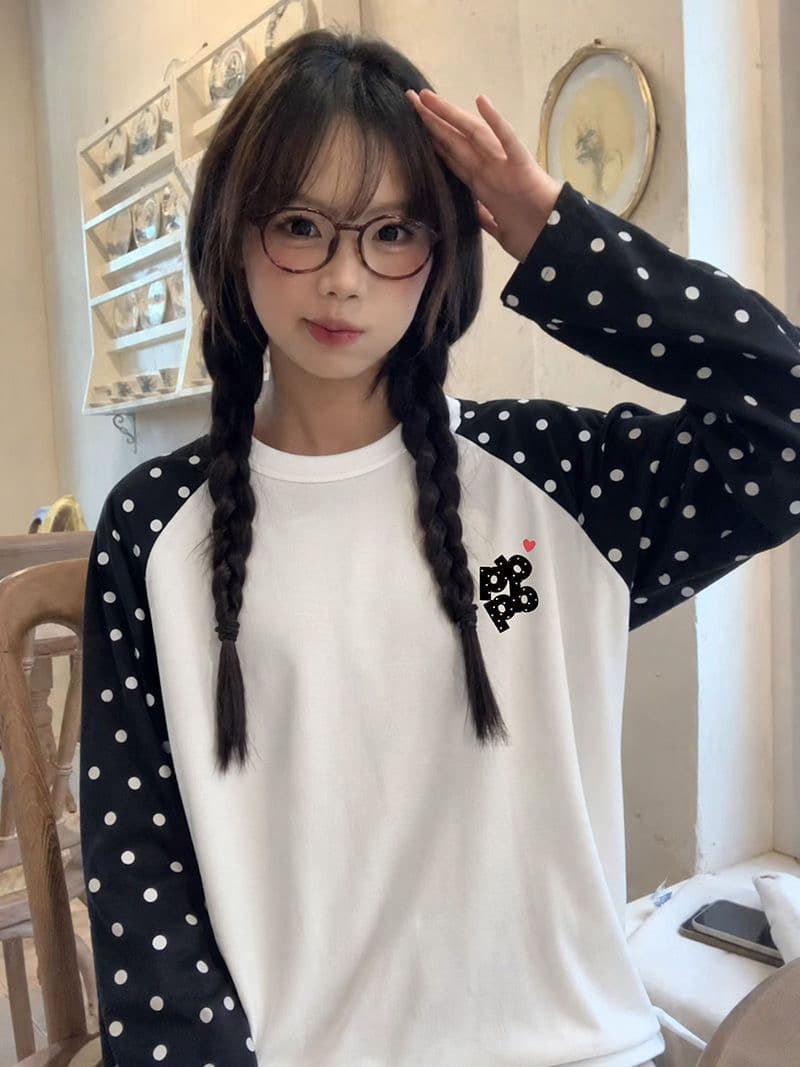 한 부서 순면 도트 무늬 삽입 어깨 긴팔 티셔츠 여성 가을 겨울 새로운 루즈핏 출퇴근 맨위 상세 이미지 1