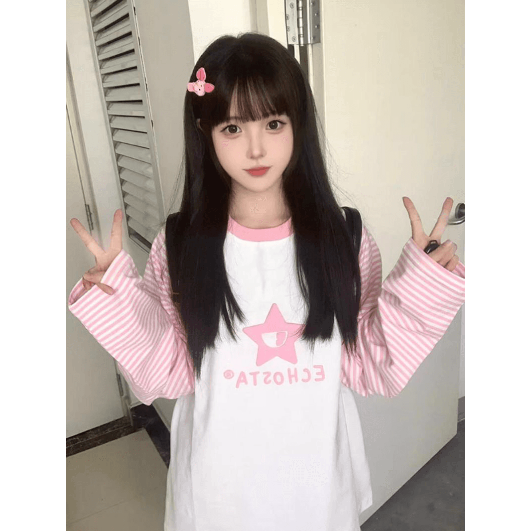 210 그램 40 면 아메리칸 레트로 핑크색 삽입 어깨 긴팔 티셔츠 여성 2026 새로운 봄 가을 디자인 센스 맨위 이미지 5