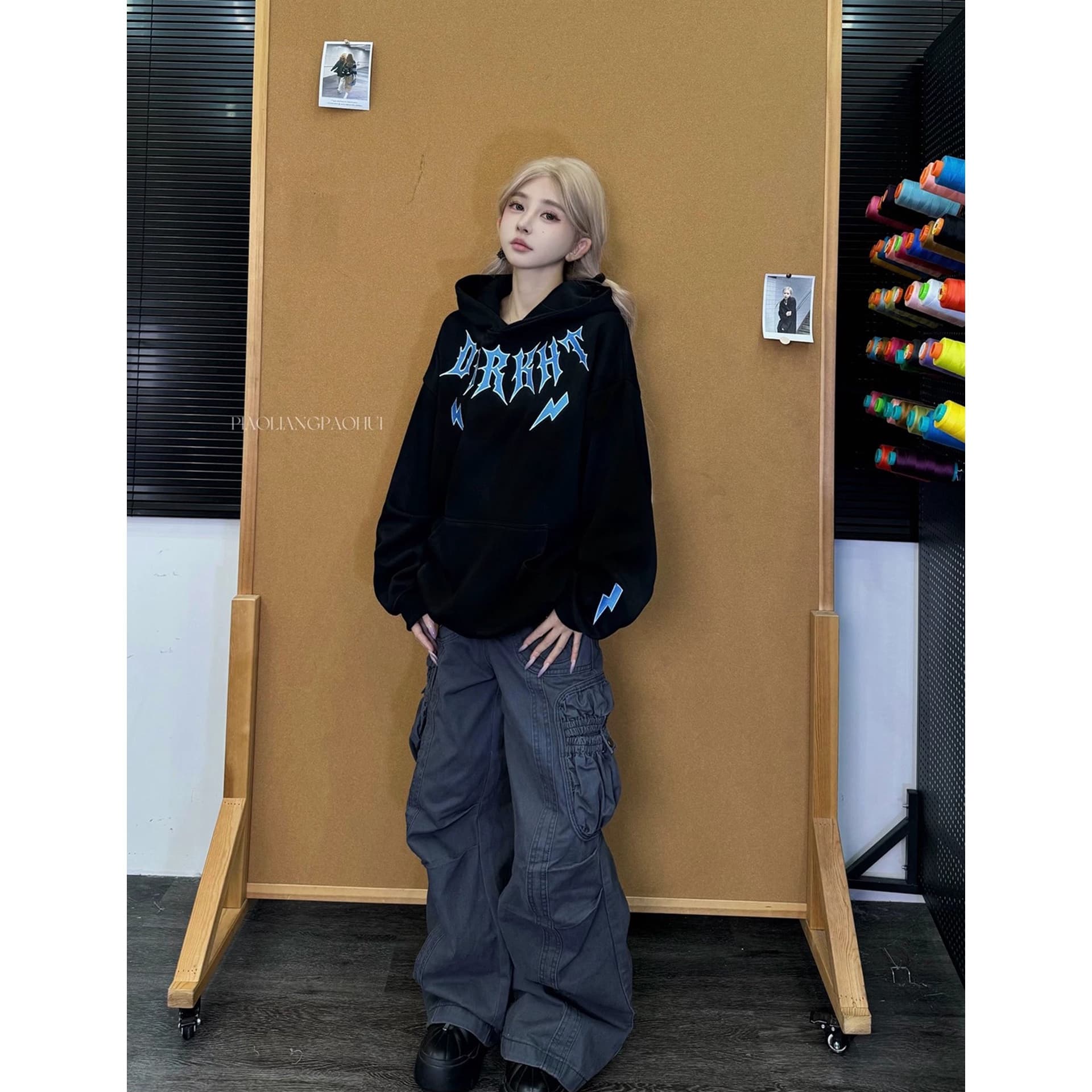얇은 스타일 전체 조각 다림질 전체 자수 이후 패키지 칼라 순수한 Mianhua 면 복합 후드티 여성 이미지 5