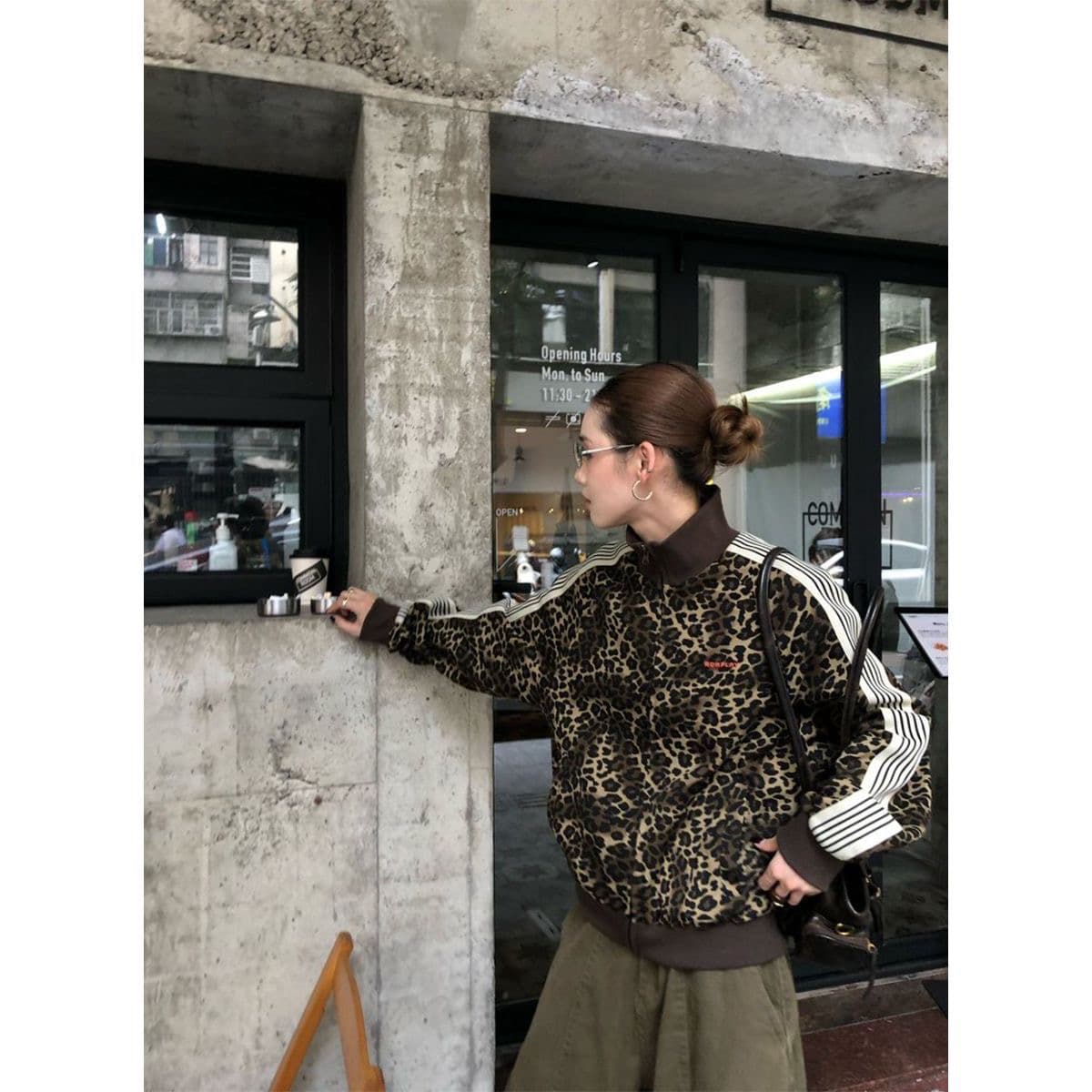 레오파드 무늬 재킷 아메리칸 레트로 쇼트 스타일 재킷 루즈핏 캐주얼 트렌디 상세 이미지 3