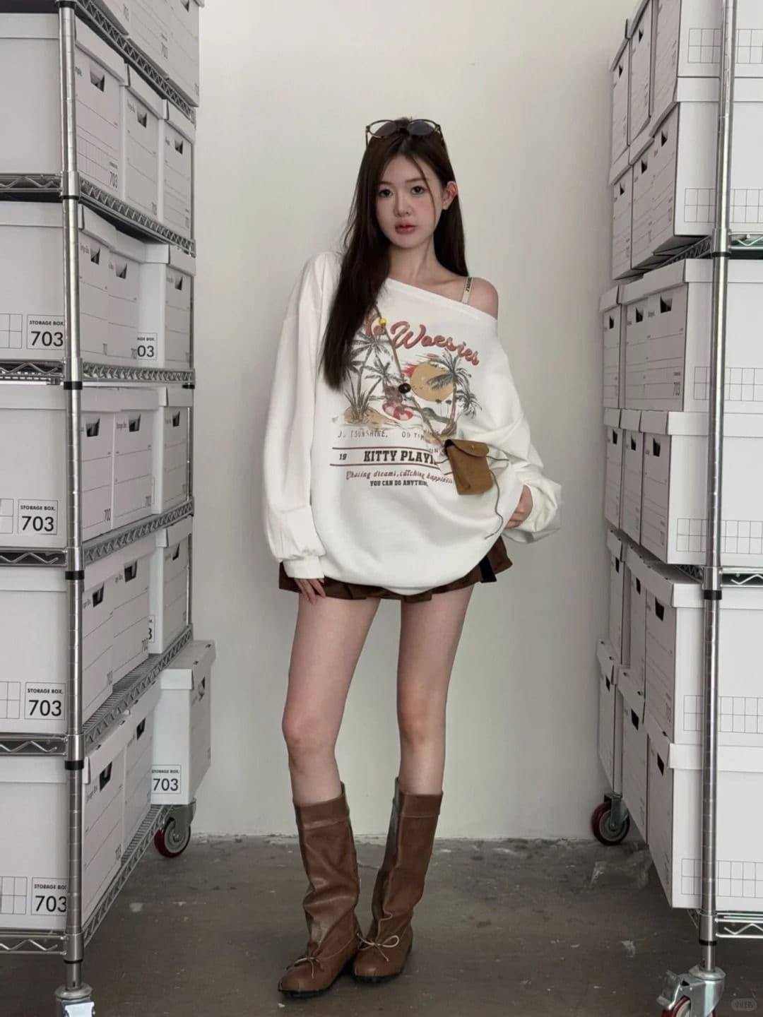 아메리칸 레트로 비스듬한 어깨 후드티 여성 가을 겨울 프린트 맨위