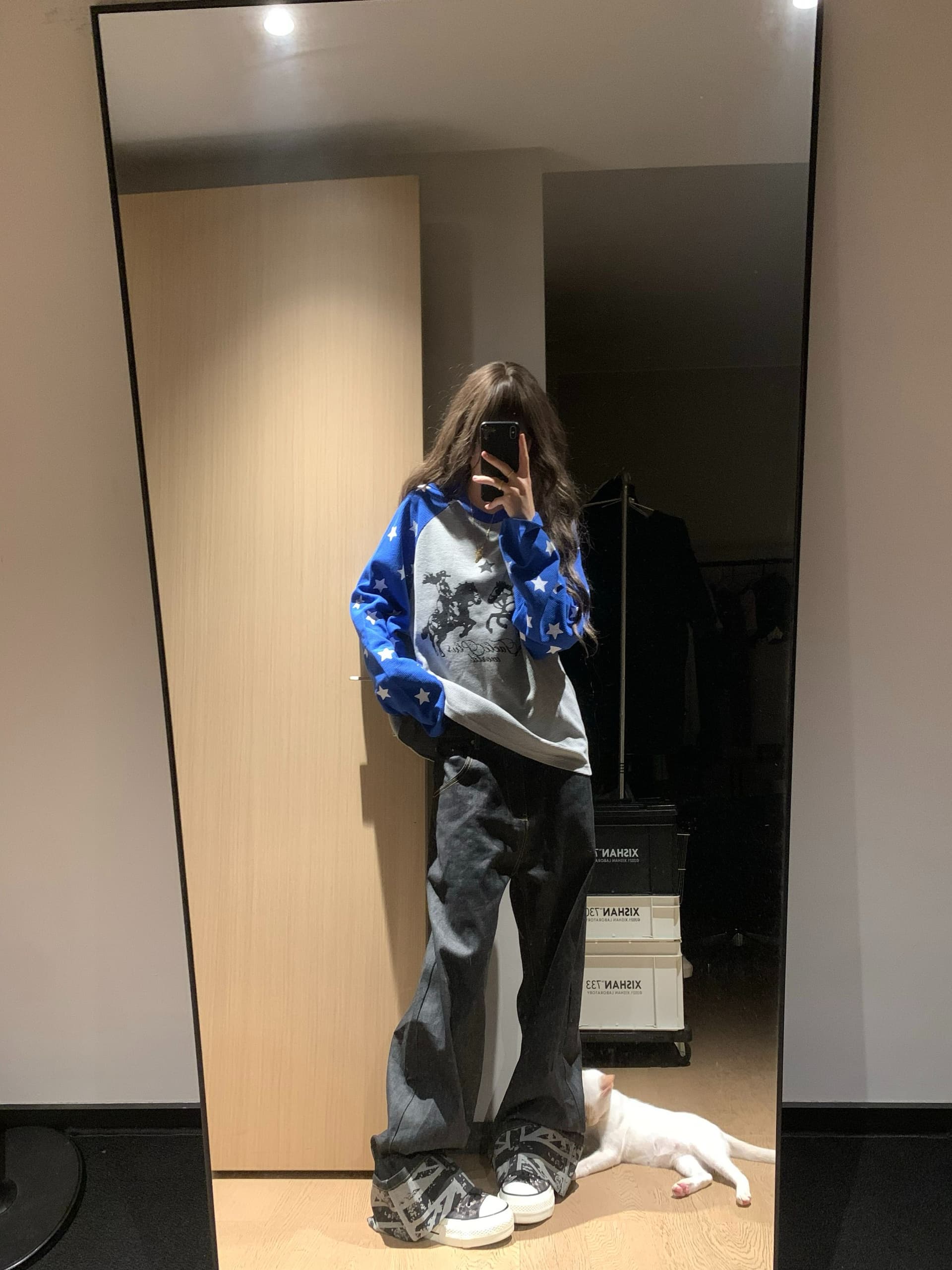 원본 솜씨 250그램 후아 남편 그리드 긴팔 티셔츠 여성 이미지 4