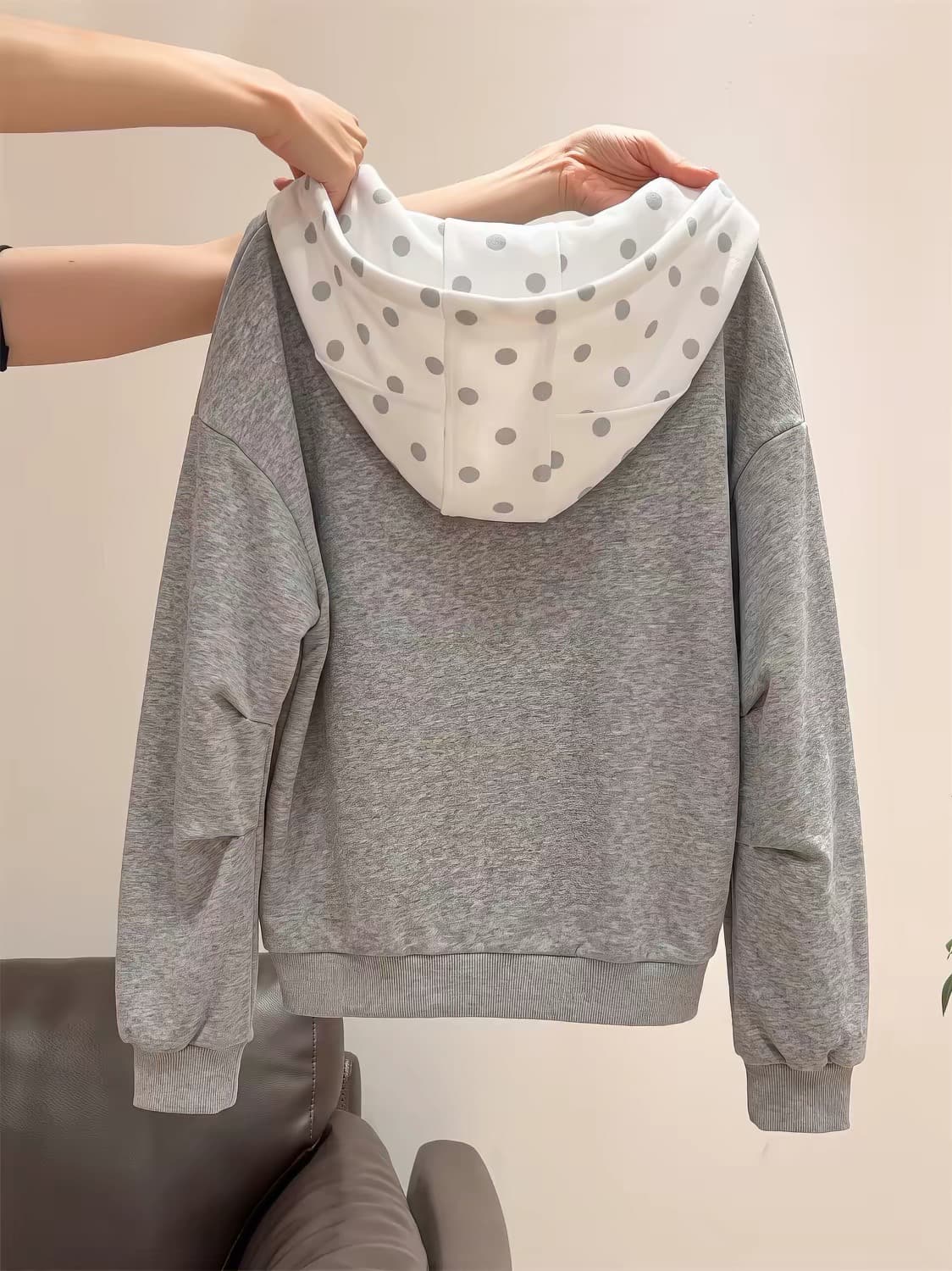 얇은 스타일 원본 초대형 모자 리본 프린트 순수한 Mianhua 면 복합 아메리칸 새로운 긴팔 후드티 여성 이미지 4