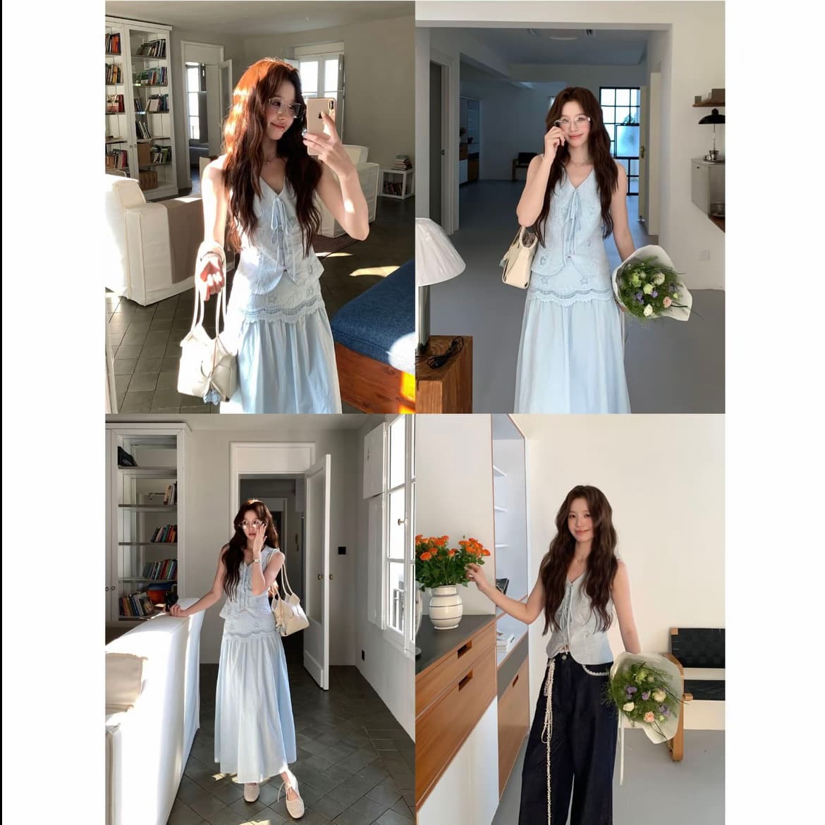 even 원자바오 아일랜드 전복 한 부서 높음 지혜 센스 맨위 반 스커트 투피스 세트 프랑스식 자수 허리 수축 세트 이미지 6