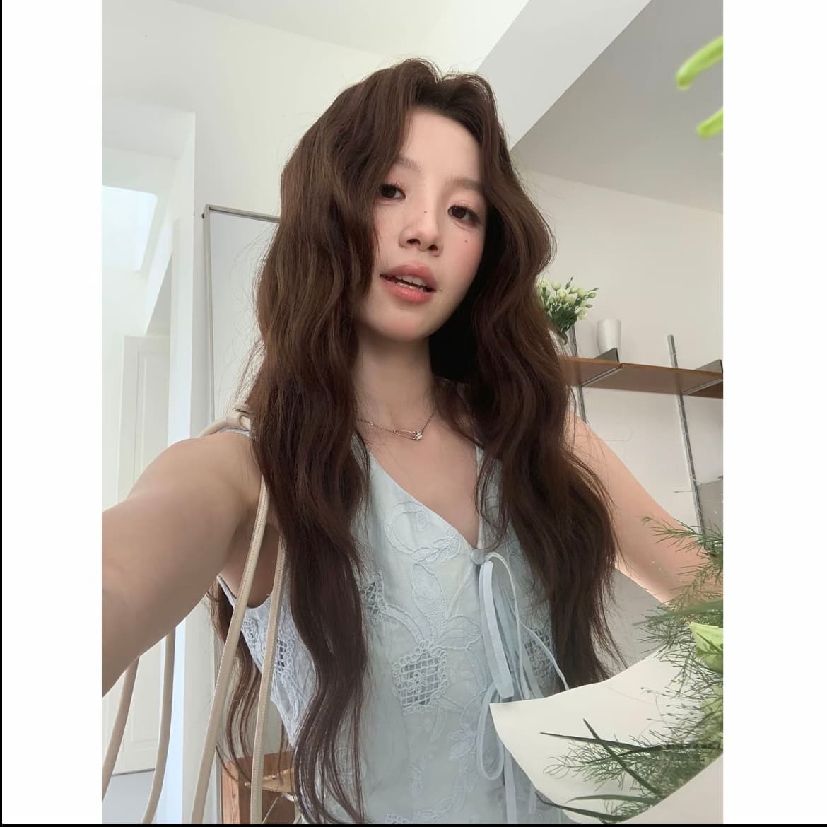 even 원자바오 아일랜드 전복 한 부서 높음 지혜 센스 맨위 반 스커트 투피스 세트 프랑스식 자수 허리 수축 세트 상세 이미지 3