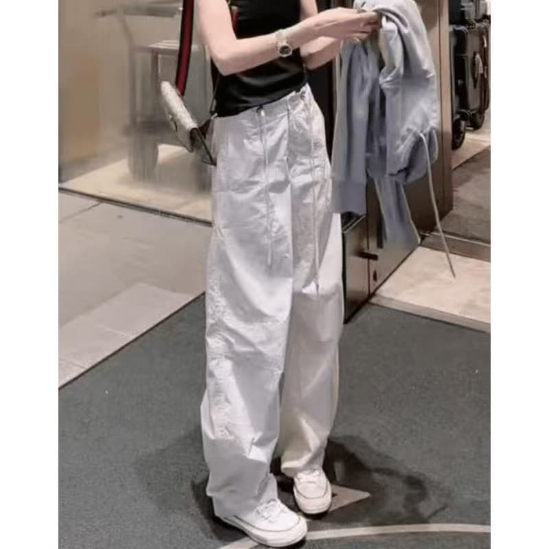 패션 느슨함 센스 워크웨어 캐주얼 바지 2026 여름 새로운 하이웨이스트 슬림해 보이는 와이드 레그 팬츠 이미지 5