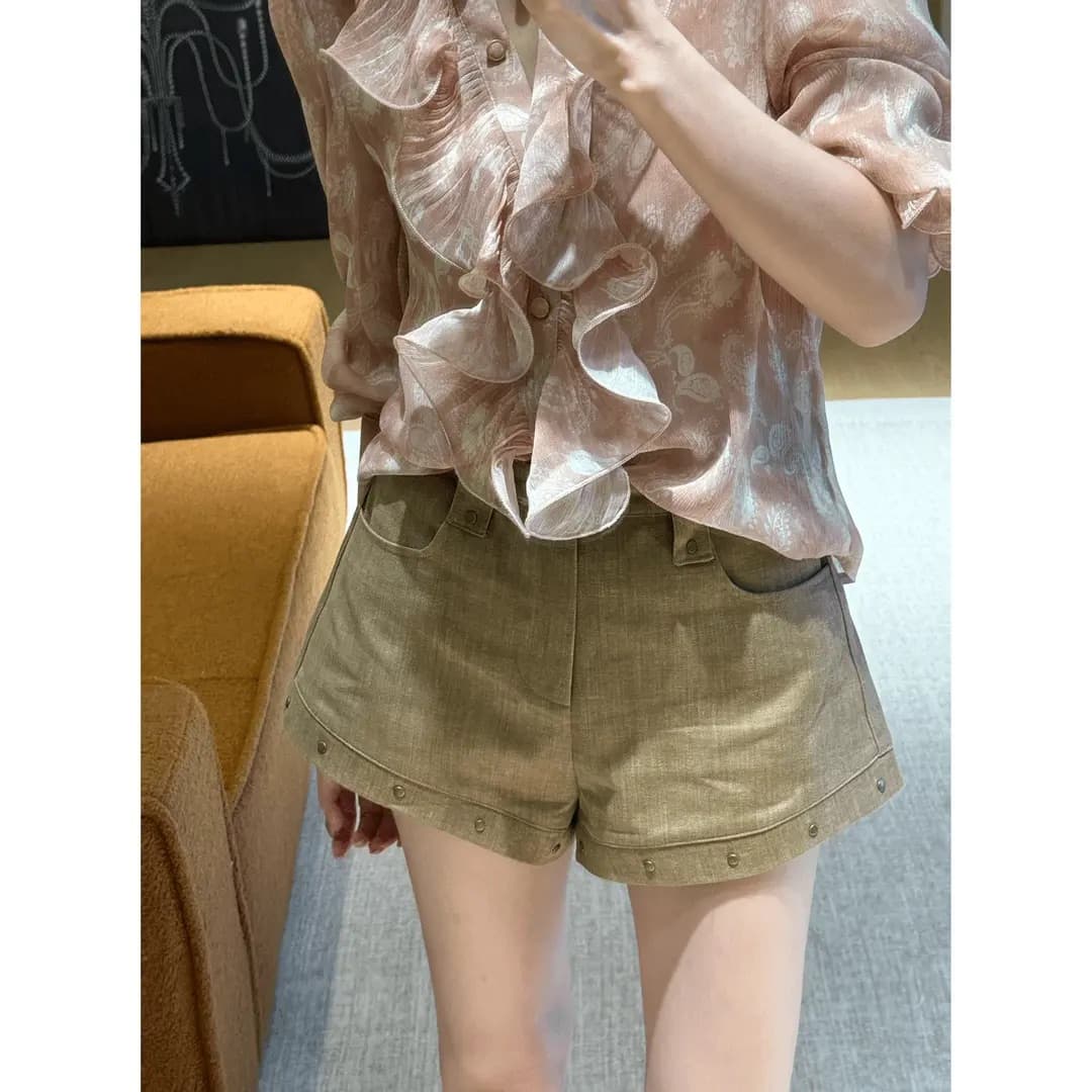 레트로 다용도 볼륨 측면 징 한 마디 캐주얼 반바지 여름 새로운 하이웨이스트 루즈핏 슬림해 보이는 패션 반바지 상세 이미지 2