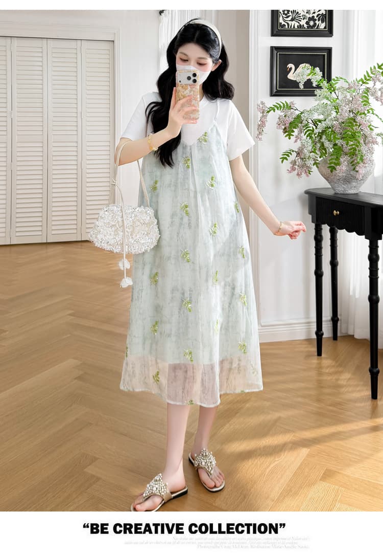 2026 지금 여름 고급 센스 요정 두 조각 무거운 작업 구슬 조각 세트 자수 통기성 Tulle 신선함 임산부 드레스 상세 이미지 13