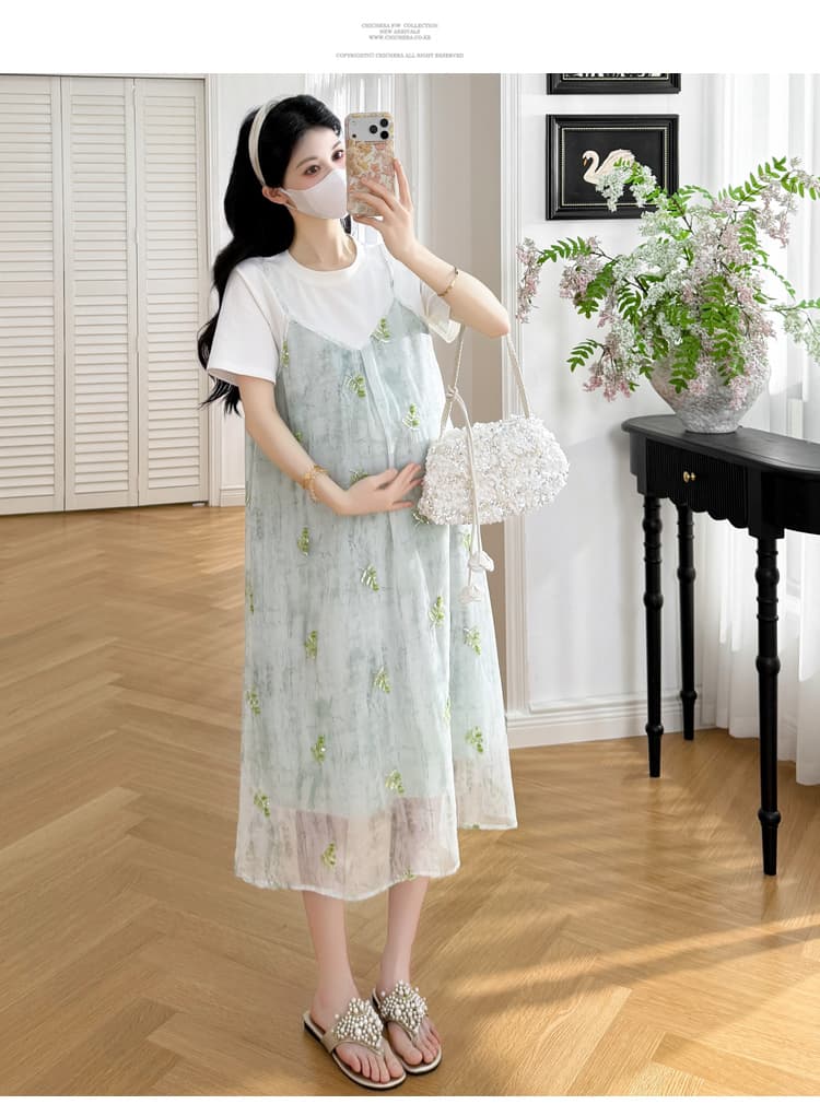 2026 지금 여름 고급 센스 요정 두 조각 무거운 작업 구슬 조각 세트 자수 통기성 Tulle 신선함 임산부 드레스 상세 이미지 14