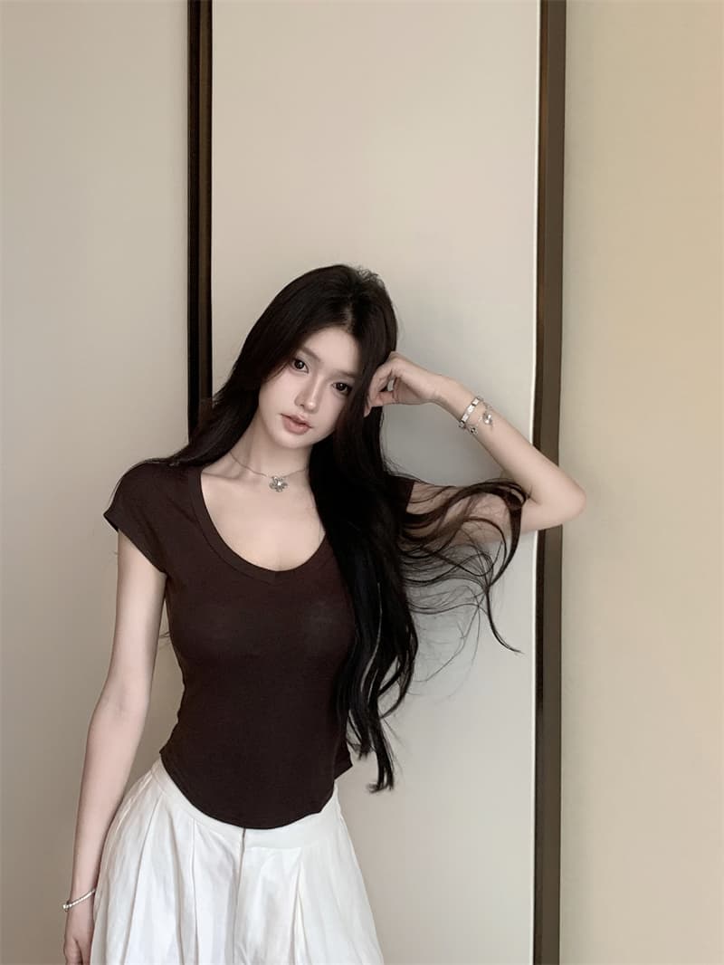 실사 V넥 반팔 티셔츠 몸매 가꾸기 맨위 상세 이미지 19