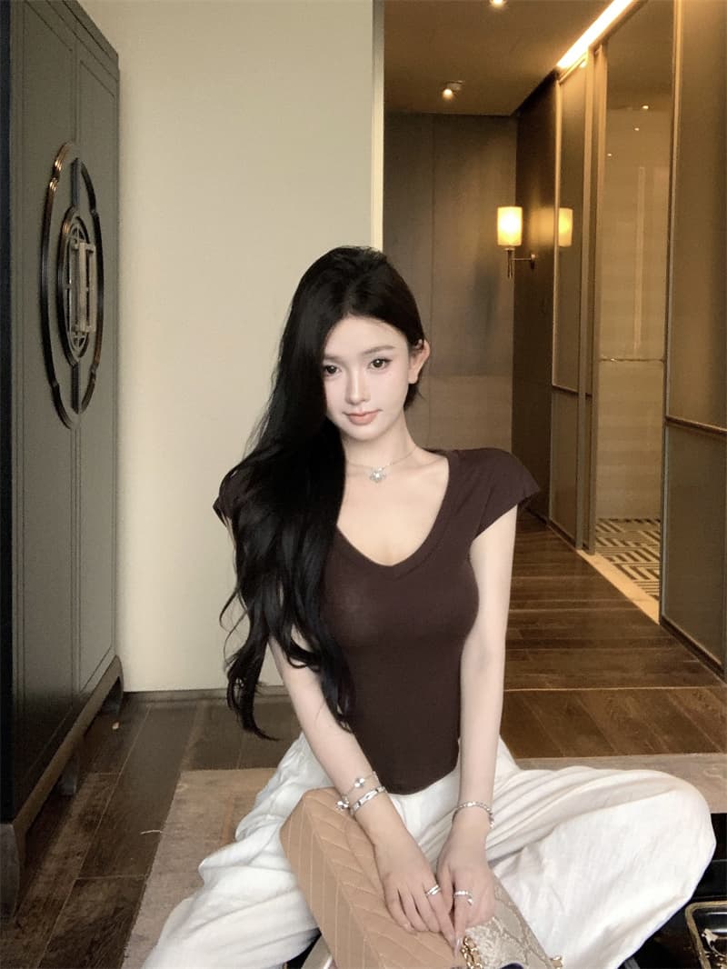 실사 V넥 반팔 티셔츠 몸매 가꾸기 맨위 상세 이미지 22