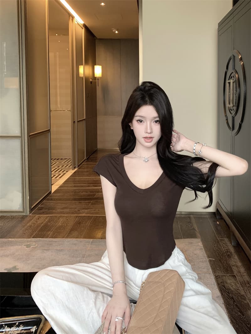 실사 V넥 반팔 티셔츠 몸매 가꾸기 맨위 상세 이미지 23