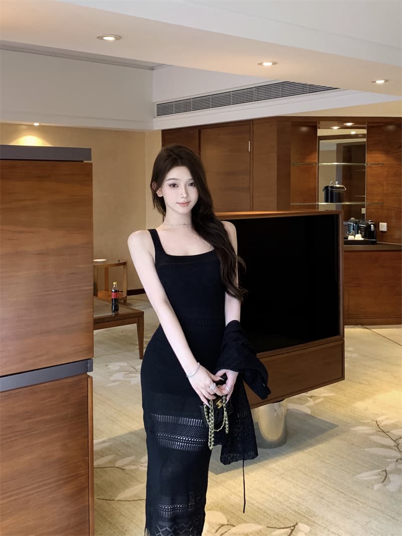 실사 가을 오래된 돈 휴가 센스 홀로우 아웃 조끼 스커트 오픈 가디건 세트 상세 이미지 12