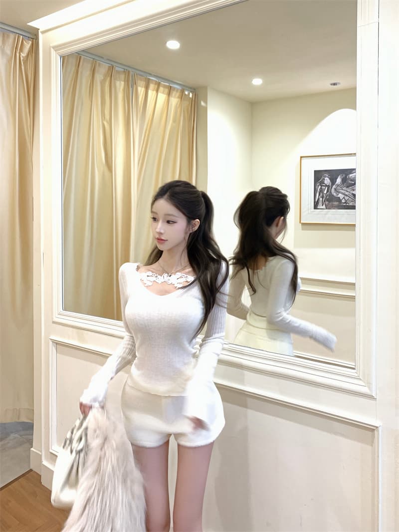 실사 가을 디자인 센스 레이스 홀로우 아웃 니트 맨위 상세 이미지 8