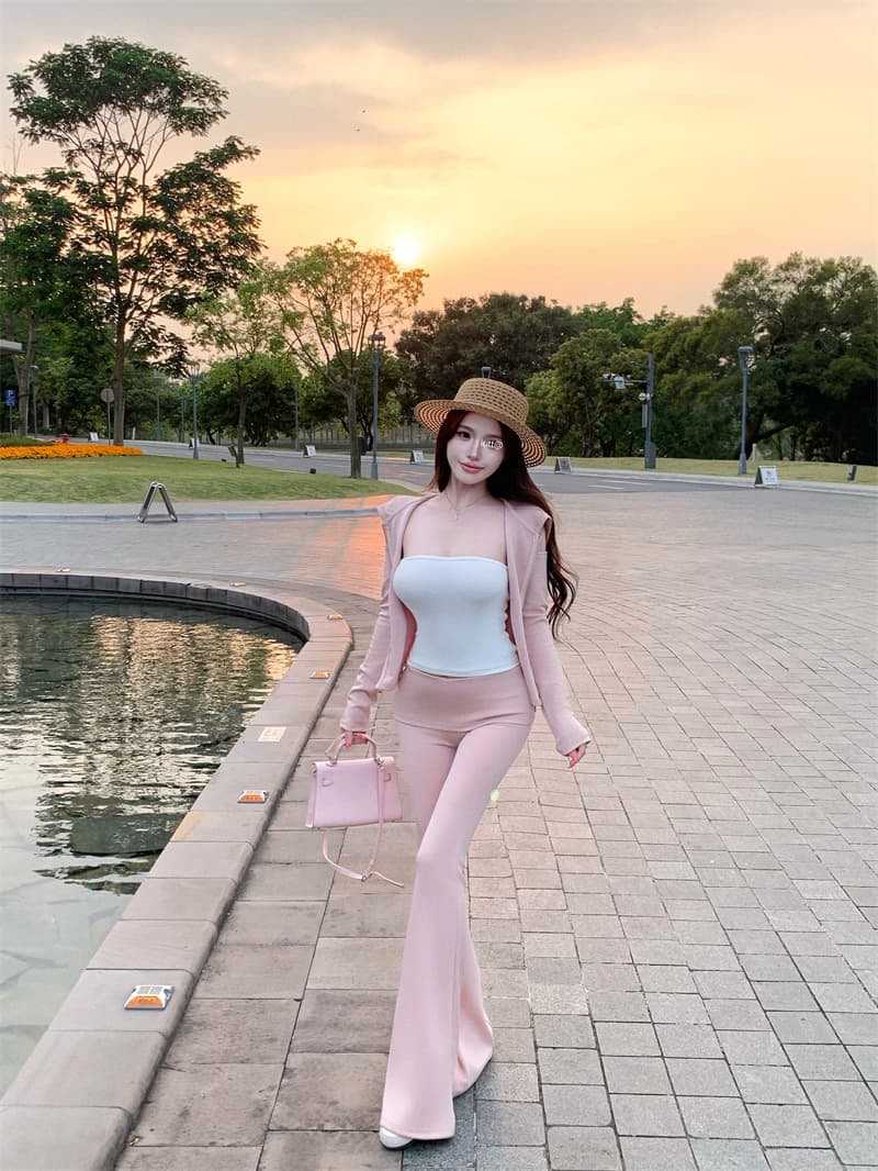 실사 후드 캐주얼 스포츠 슈트 오프숄더 재킷 나팔 바지 3종 세트 이중층 미끄럼 방지 스트립 닦아내 라. 가슴 안쪽 가져 가라. 상세 이미지 6