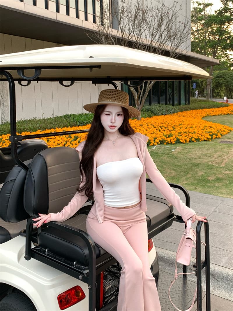 실사 후드 캐주얼 스포츠 슈트 오프숄더 재킷 나팔 바지 3종 세트 이중층 미끄럼 방지 스트립 닦아내 라. 가슴 안쪽 가져 가라. 상세 이미지 9