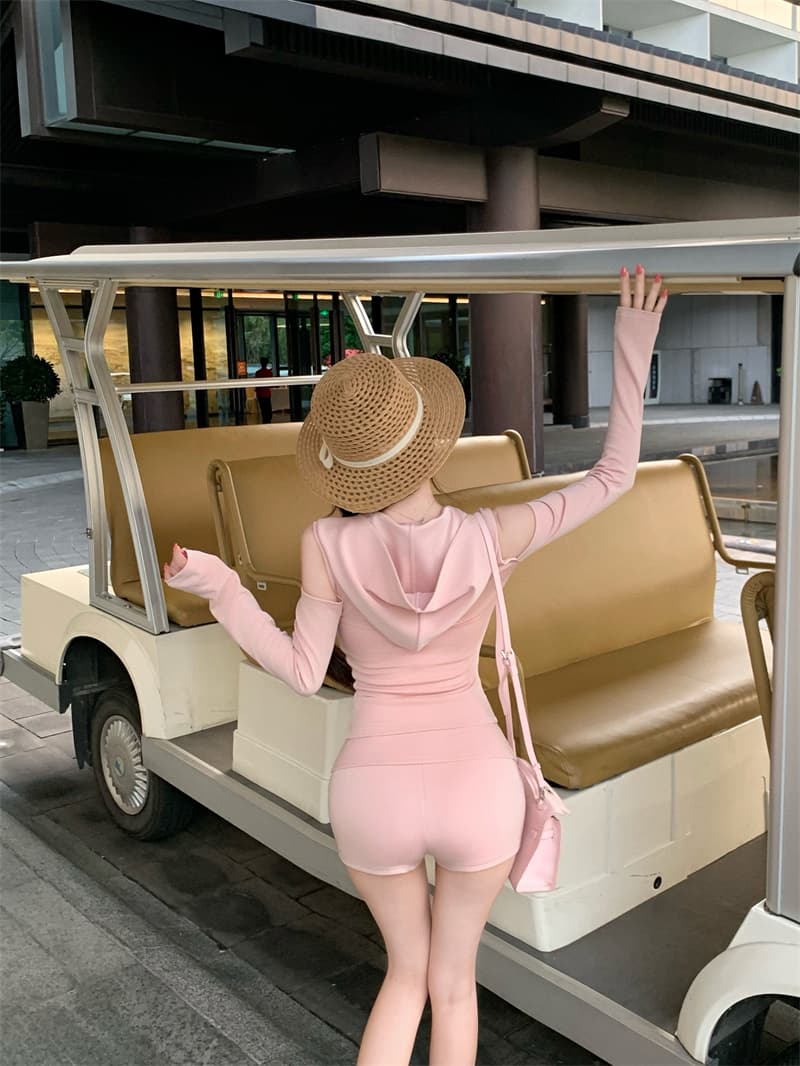 실사 후드 캐주얼 스포츠 슈트 오프숄더 재킷 나팔 바지 3종 세트 이중층 미끄럼 방지 스트립 닦아내 라. 가슴 안쪽 가져 가라. 상세 이미지 11