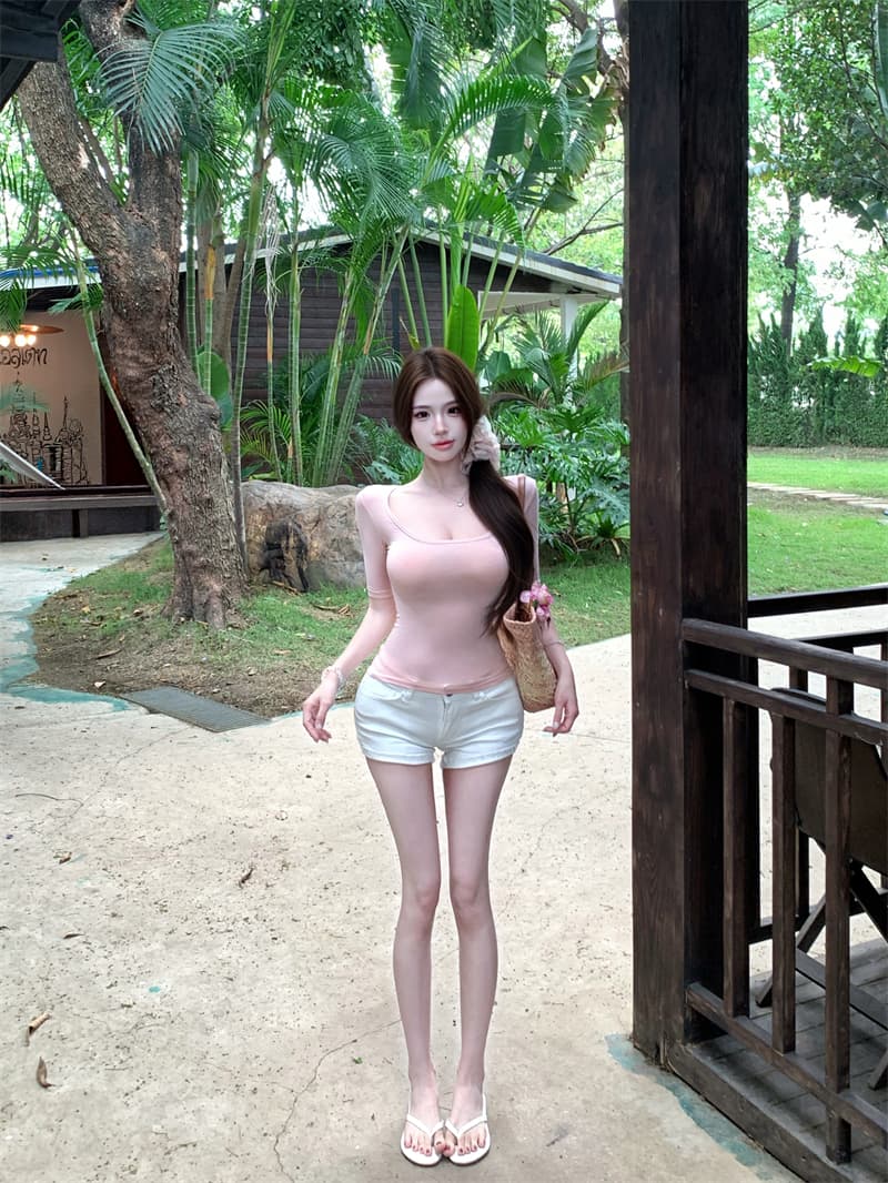 실사 대 u 칼라 몸매 가꾸기 중간 소매 맨위 여성 봄 슬림해 보이는 미니멀리즘 다용도 만나는 티셔츠 상세 이미지 2