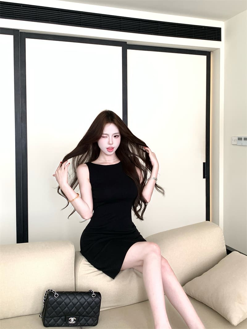 실사 루이 가을 니트 원피스 라운드 넥 조용한 럭셔리 민소매 니트 드레스 상세 이미지 7