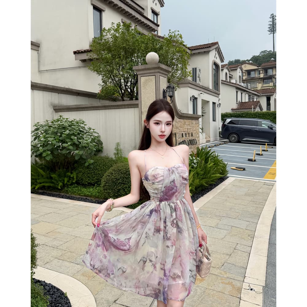 여름 도루 센스 낭만적 인 기질 허리 수축 행침 목 치마 튜브탑 벨트 가슴 패드 드레스 상세 이미지 17