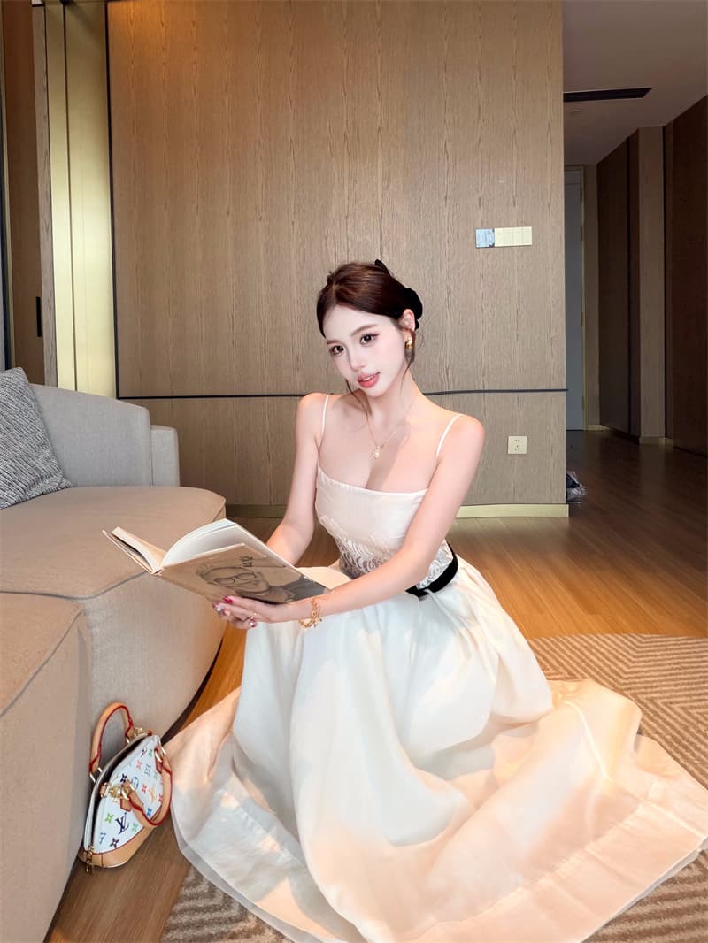 생일 예복 빛 럭셔리 나비 매듭 슬립 드레스 상세 이미지 15