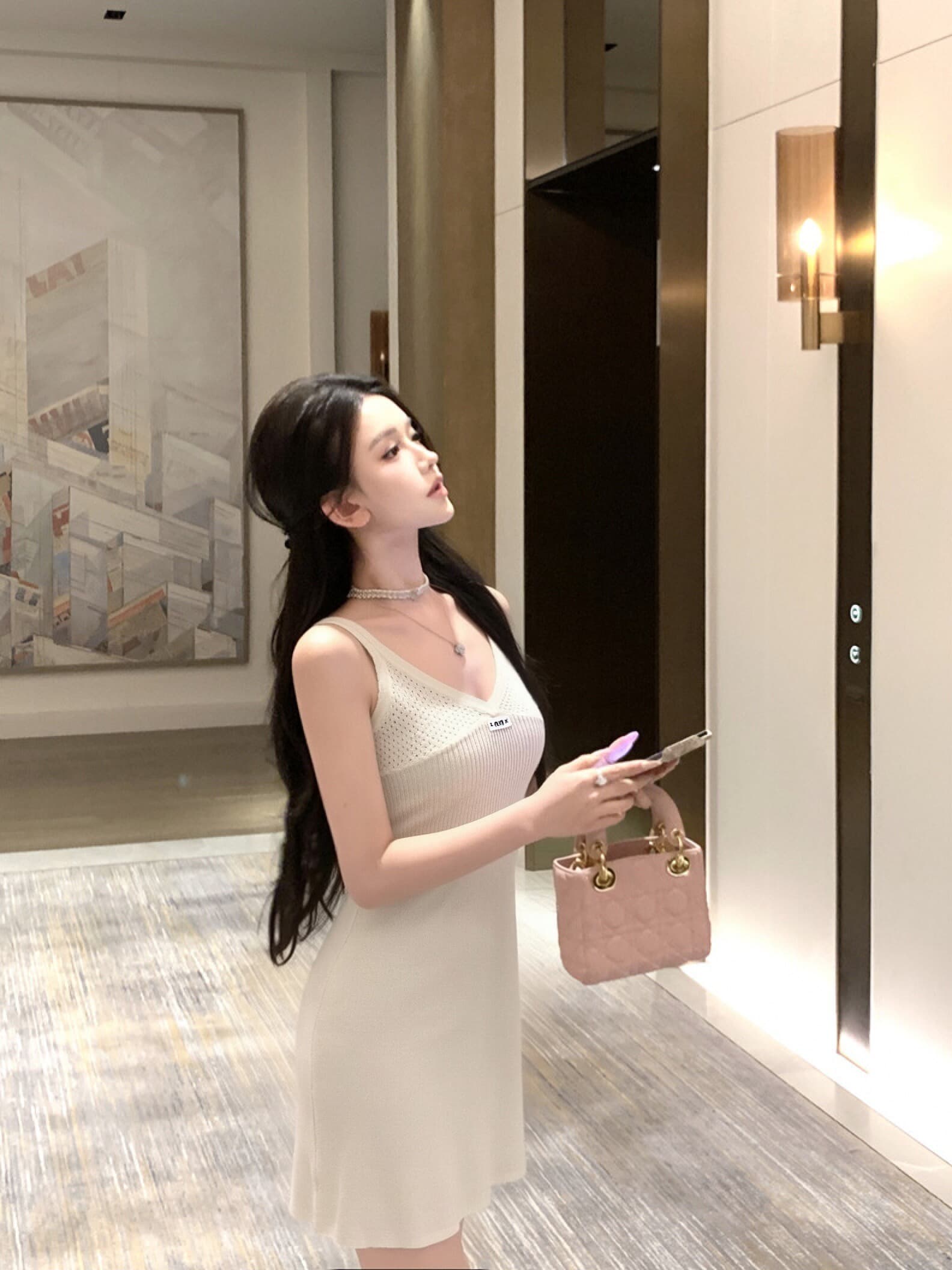 디자인 센스 다용도 단색 니트 슬립 드레스 이미지 4