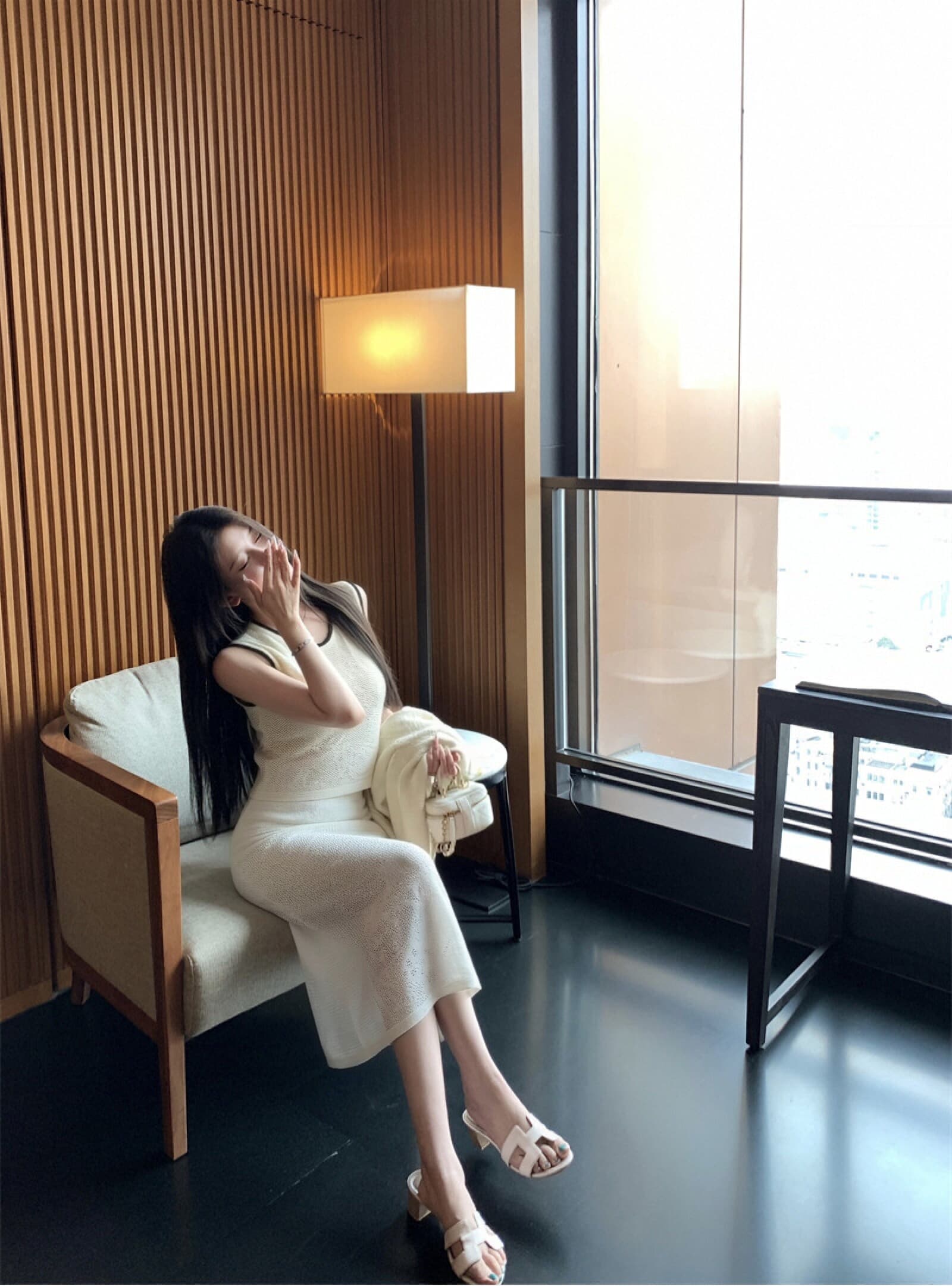 홀로우 아웃 무늬 니트 세트 배색 민소매 조끼 오픈 가디건 반 스커트 이미지 4