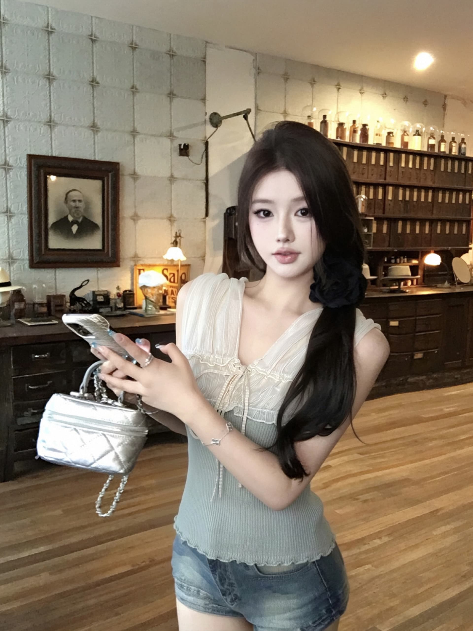 순수한 욕망 배색 레이스업 쉬폰 패치워크 조끼 여성 몸매 가꾸기 슈퍼 잘 생긴 맨위 상세 이미지 1