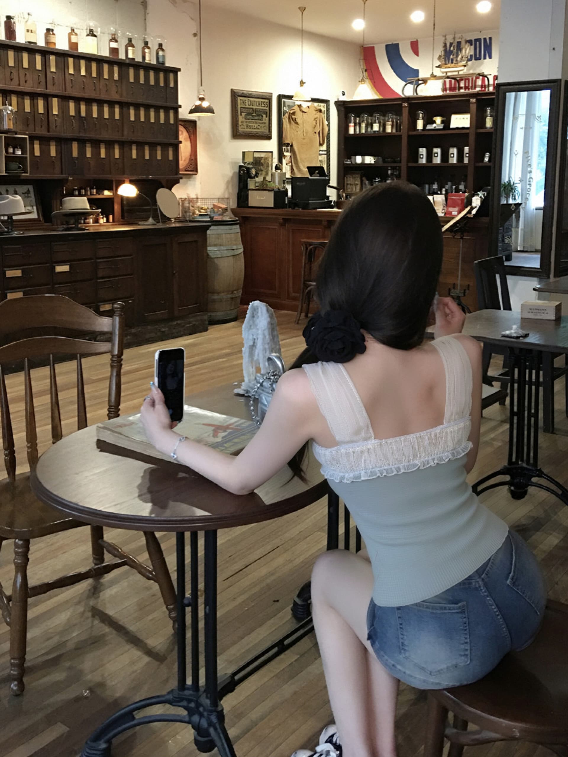 순수한 욕망 배색 레이스업 쉬폰 패치워크 조끼 여성 몸매 가꾸기 슈퍼 잘 생긴 맨위 상세 이미지 9