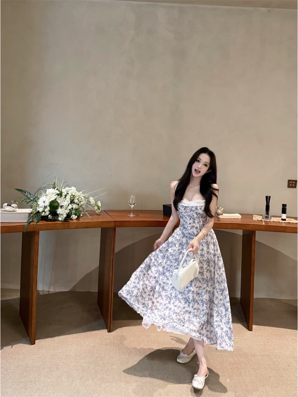 꽃무늬 철자 레이스 슬립 프랑스식 드레스 상세 이미지 5