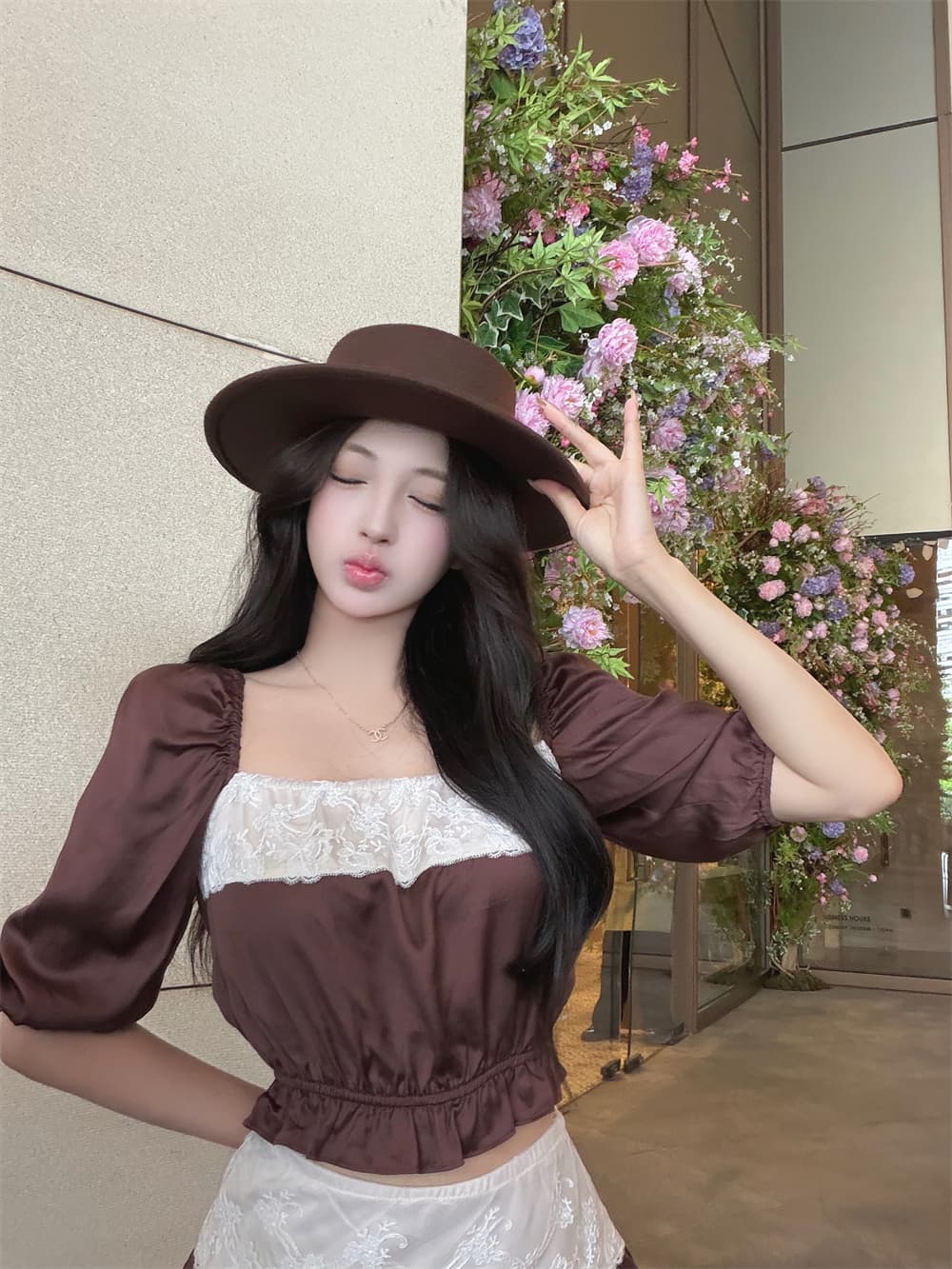 순수한 욕망 레이스 조각 세트 맨위 퍼프 미니 스커트 상세 이미지 12