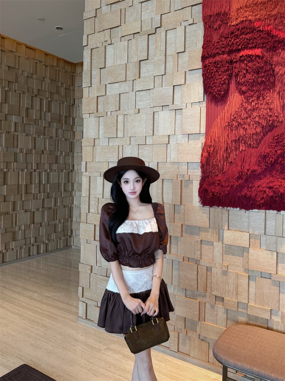 순수한 욕망 레이스 조각 세트 맨위 퍼프 미니 스커트 상세 이미지 15