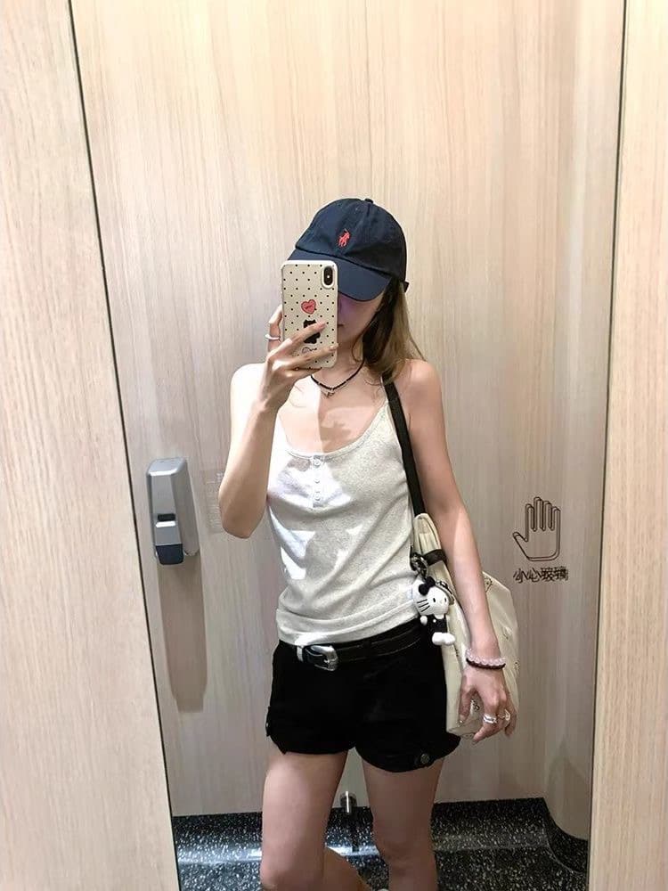 260 그램 사람들 면 모달 단추 u 칼라 캐미솔 몸매 가꾸기 슬림해 보이는 민소매 맨위 이미지 3