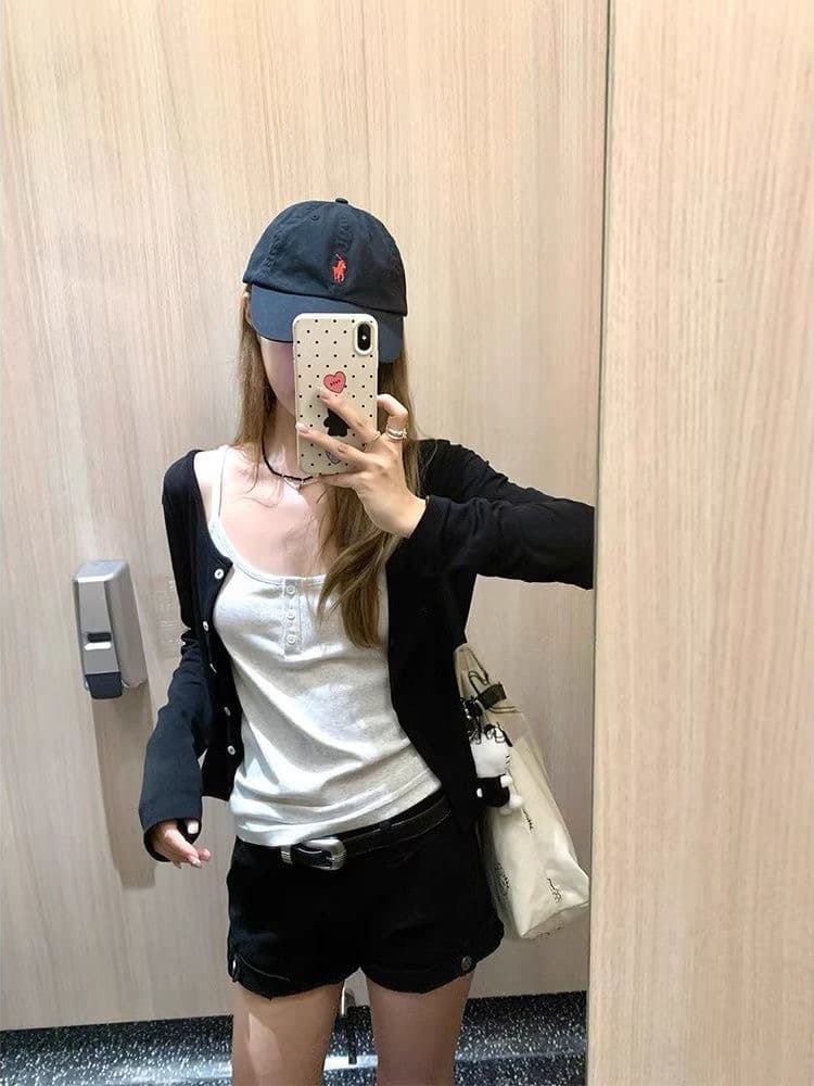 260 그램 사람들 면 모달 단추 u 칼라 캐미솔 몸매 가꾸기 슬림해 보이는 민소매 맨위 상세 이미지 2