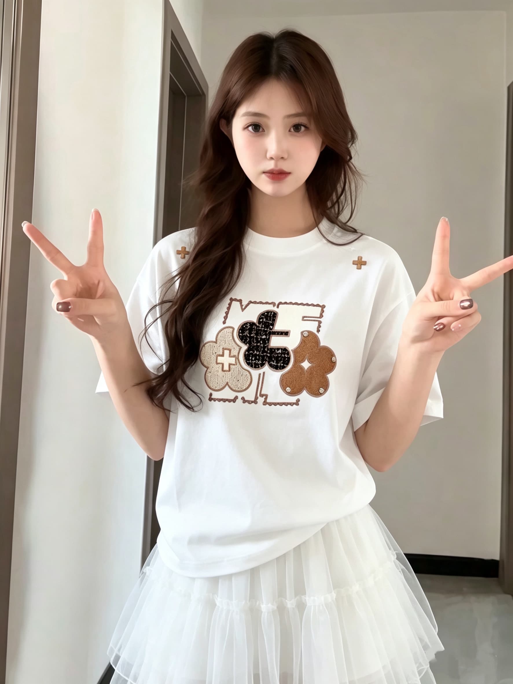 됐어. 개체 같은 단락 더블 실 260 그램 마 사전 수축 작은 샤넬 스타일 네리 가게 천 비즈 박기 반팔 이미지 2