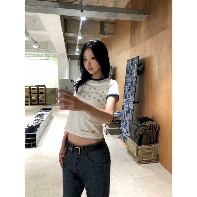 한 부서 미니멀리즘 여름 새로운 패치워크 색상 프린트 슬림해 보이는 다용도 쇼트 스타일 캐주얼 반팔 티셔츠 긍정적 인 어깨 라운드 넥 맨위 여성 상세 이미지 1