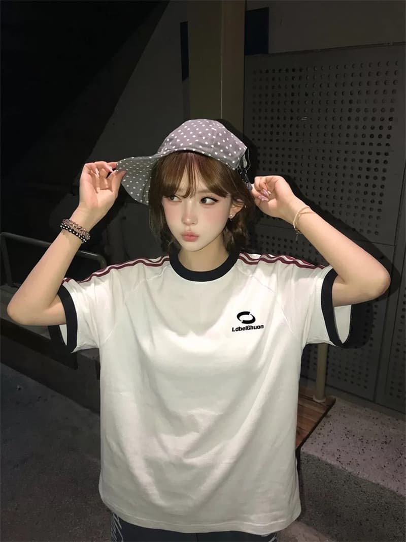 자수 보안 버클 행침 카드 순면 220 그램 반팔 티셔츠 이미지 2