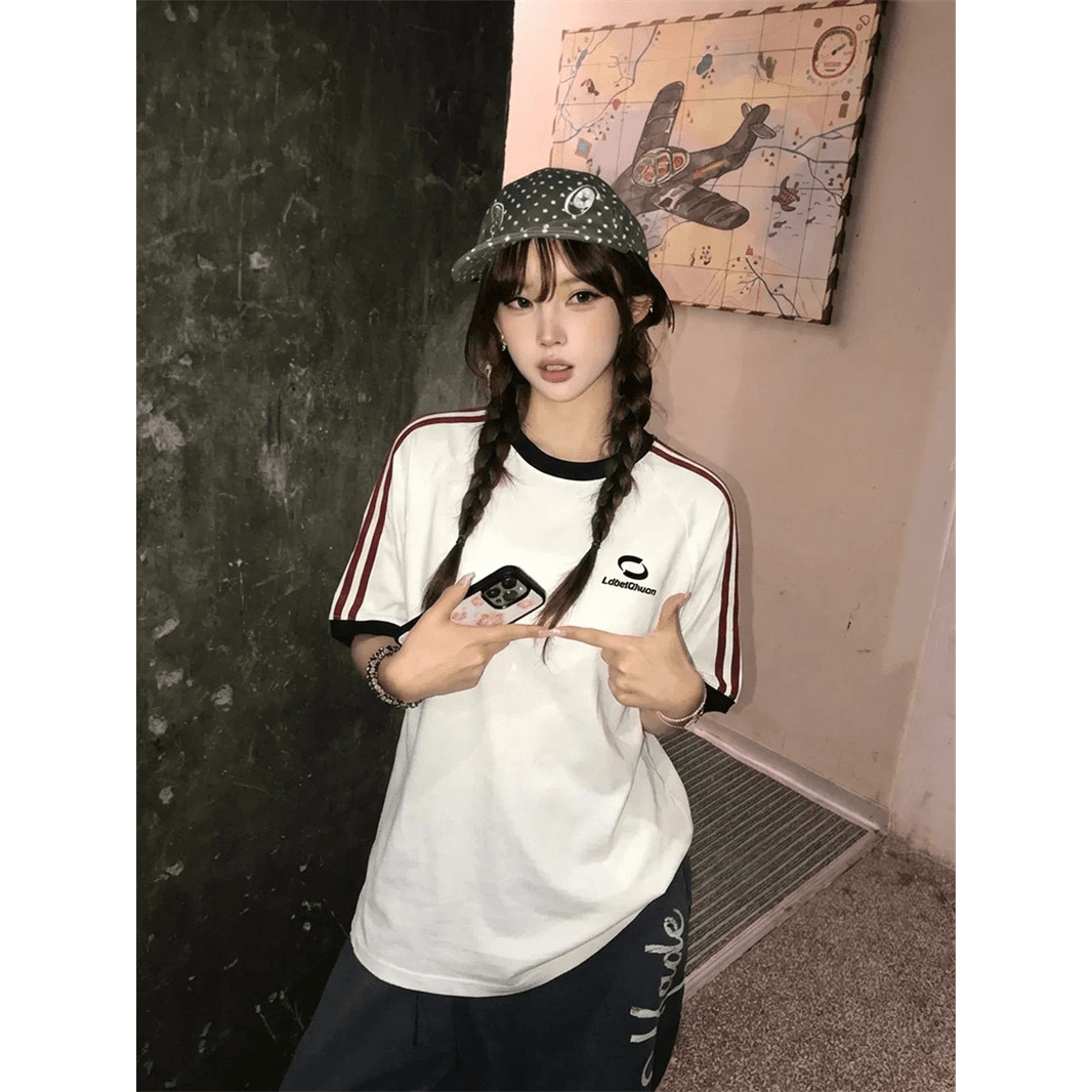 자수 보안 버클 행침 카드 순면 220 그램 반팔 티셔츠 이미지 5